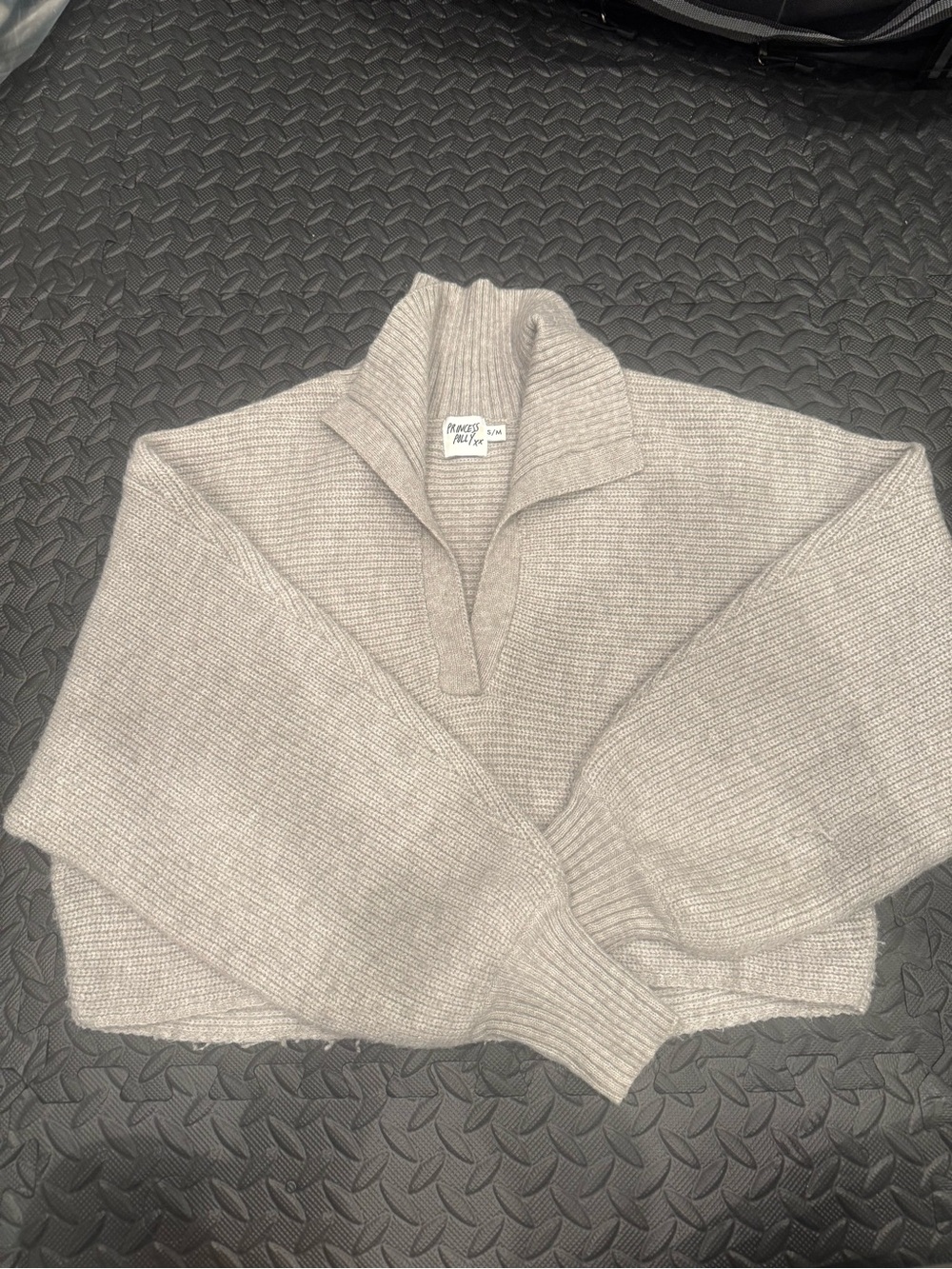Princess Polly taupe ribbed half-zip turtleneck sweater